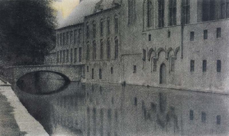 Fernand Khnopff memory of Flanders A canal oil painting picture